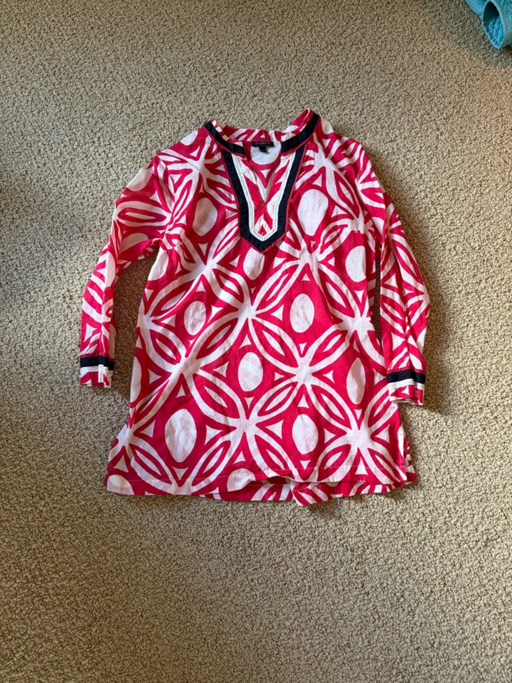 Talbots red  and White Printed Tunic smell sm s